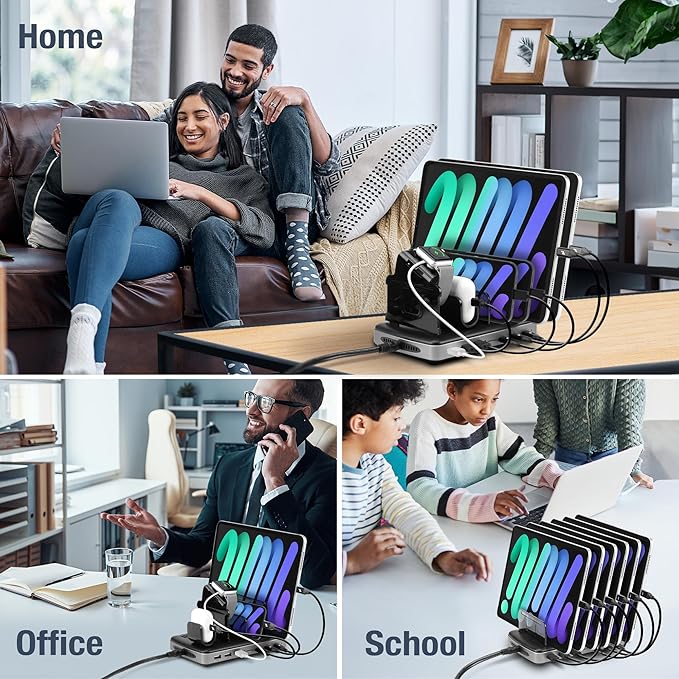 AceProAV 160W 6-Port USB-C and USB-A Charging Station Organizer with 140W PD 3.1 – Includes Cables – for MacBook, iPhone, iPad, AirPods, Smartphones, Tablets, and Gaming Devices