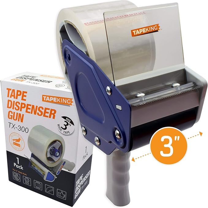 Tape King Packing Tape Dispenser Gun - Handheld Tape Gun with 1 Bonus Clear Packaging Tape (3 Inch Wide) - Shipping Tape for Sealing, Storing, and Moving Boxes, 1 Pack