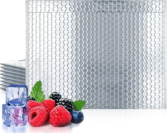 Amiff Silver Thermal Bubble Mailer, ‎24 x 20 Inches. 10 Pack Metallic Bubble Mailers. Self-Seal Insulated Mailers for Cold Shipping. Padded Envelopes Waterproof. Thermal Bag for Food, Cosmetics