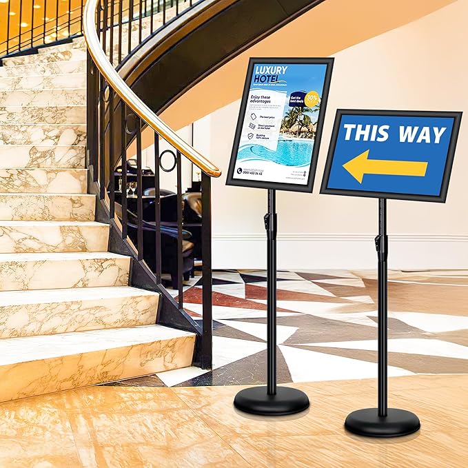 VAIIGO 4 Pack Sign Holder Stands - 11 x17 inch Standing Sign Stand, Adjustable Poster Sign Holder Pedestal Floor Sign Stand, Aluminum Snap Open Frame for Vertical & Horizontal View Sign Stand, Black