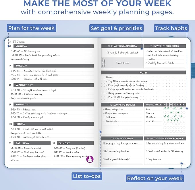 Clever Fox Dated Planner 2026-2027 – Weekly Life Planner Notebook for Time Management – Planner with Habits Tracker & To-Do List (Mystic Blue)