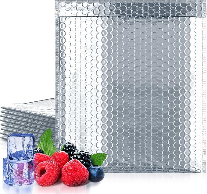 Amiff Silver Thermal Bubble Mailer, 15 x 17 Inches. 5 Pack Metallic Bubble Mailers. Self-Seal Insulated Mailers for Cold Shipping. Padded Envelopes Waterproof. Thermal Bag for Food, Cosmetics