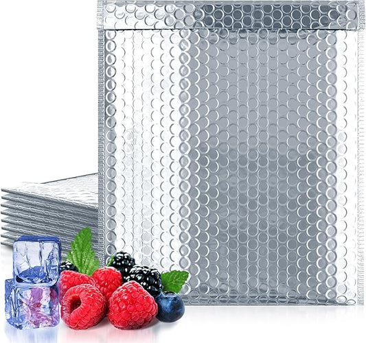 Amiff Silver Thermal Bubble Mailer, 15 x 17 Inches. 5 Pack Metallic Bubble Mailers. Self-Seal Insulated Mailers for Cold Shipping. Padded Envelopes Waterproof. Thermal Bag for Food, Cosmetics
