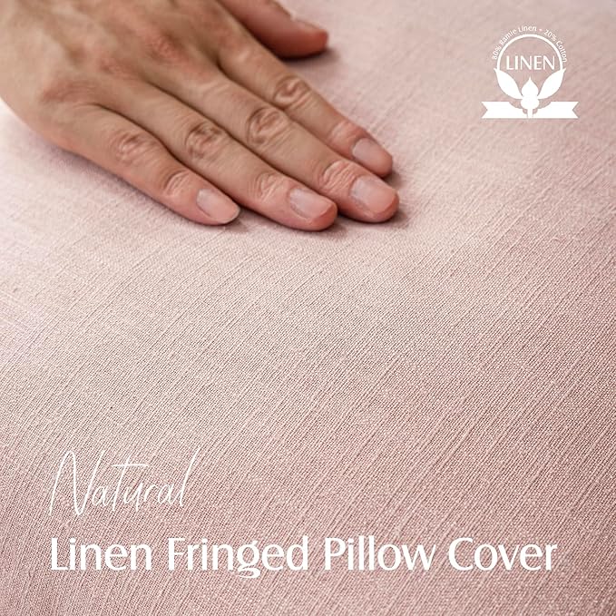 Foindtower Set of 2 Decorative Linen Fringe Throw Pillow Covers Cozy Boho Farmhouse Cushion Cover with Tassels Soft Accent Pillowcase for Couch Sofa Bed Living Room Home Decor,26×26 Inch,Light Pink