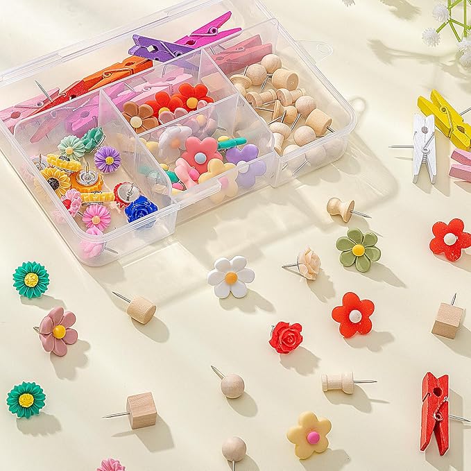 78 Pieces Push Pins Set Cute Thumb Tacks Decorative Flower Push Pins for Wall Cork Board Bulletin Boards with Storage Box