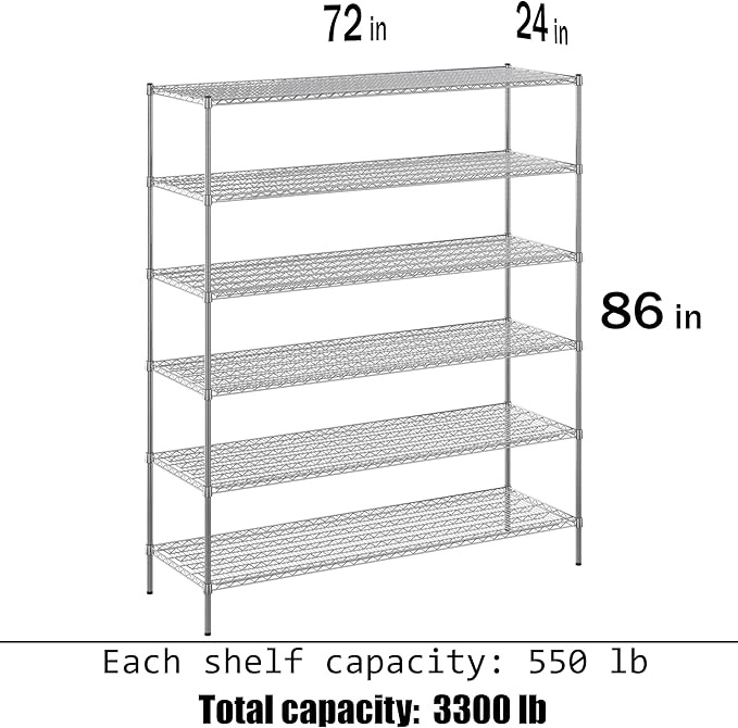 Regal Altair 24" Deep x 72" Wide x 86" Height Wire Shelving Kit | 6-Tier | NSF Commercial Storage Rack Unit