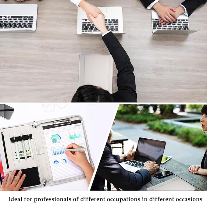 ProCase Portfolio Business Padfolio Folder with Zipper, Conference Meeting Executive File Legal Document Organizer with Pockets Letter Size A4 Writing Pad Notepad Padfolio -Grey