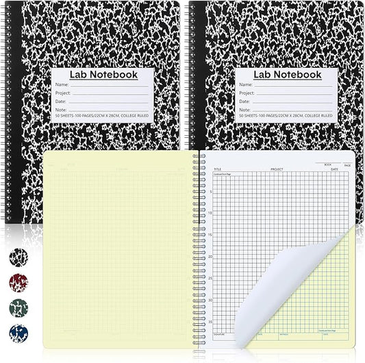 Affrolling 2 Pack Carbonless Lab Notebook Carbon Copy 8.5'' X 11'' Laboratory Engineering Chemistry Computation Notebook Science Grid Contains 50 Sets of Pages 100 Pages Total Coil Binding(Black)