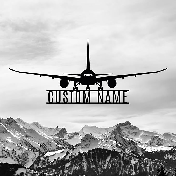 Personalized Metal Airplane Wall Art, Airplane Name Sign, Customized Pilot Name Sign, Airplane Hangar Sign Decor, Aviation Home Office Decor, Large Outdoor Decor, Pilot Gifts, Aircraft Lovers Gift