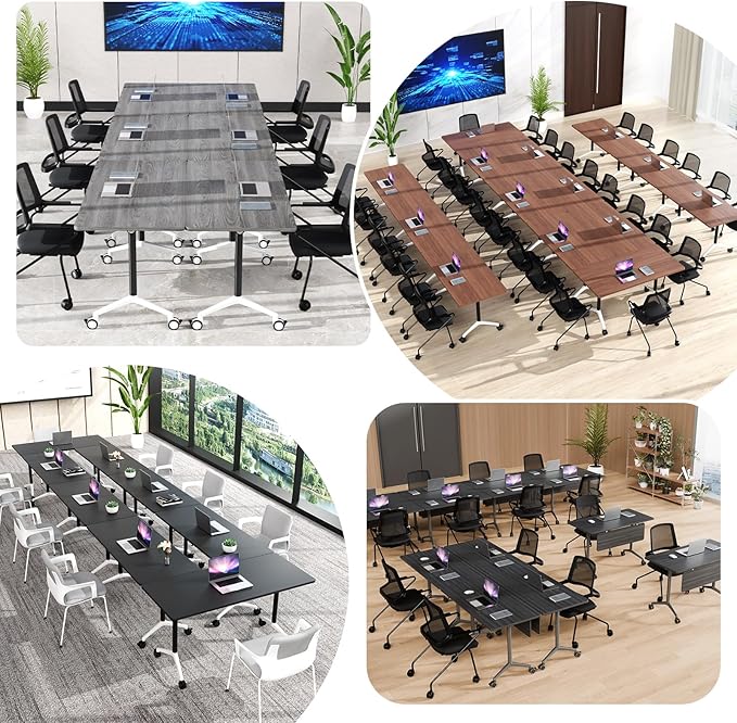 Goakwwuz Conference Room Table, Folding Conference Tables,Thicken Grey Tabletop,Flip Top Wooden Seminar Meeting Room Table for Conference Room Offices (10, Black+White, 47.2“)