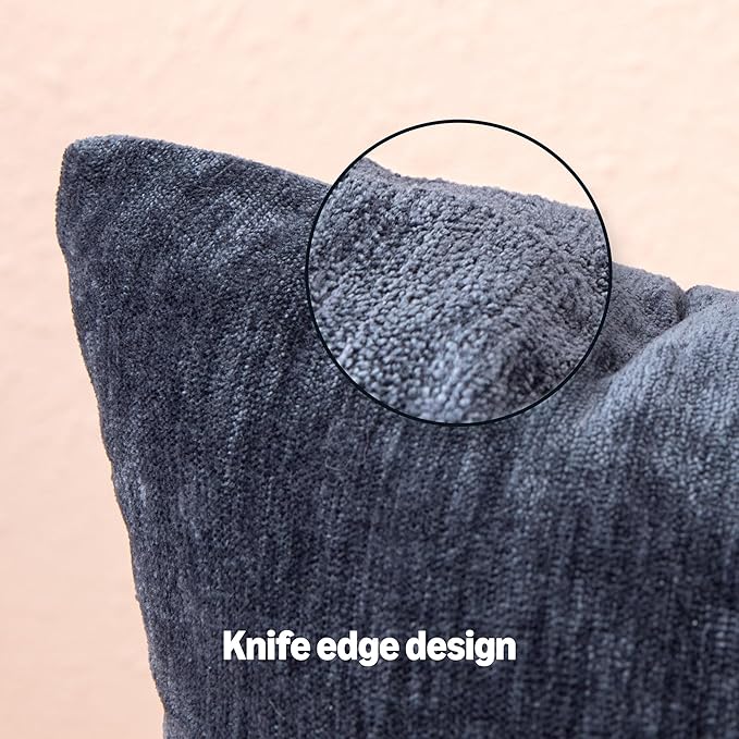 Amazon Basics Chenille Throw Pillow Covers, Home Decor Lumbar Cushion Cover for Bedroom Living Room Couch Bed, 12" W × 20" L, Navy Blue