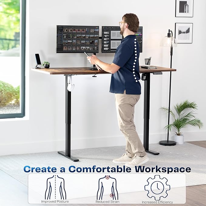VIVO Electric 71 x 30 in Rustic Standing Desk, Memory Height Adjustment, 1B Series, Holds 220 lbs, Vintage Brown Top Black Frame, DESK-KIT-1B7N