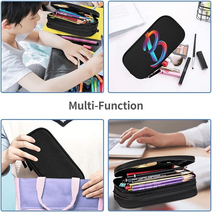 Pazacon Cute Initial Pencil Case for Kids Students, Large Capacity Pencil Pouch for Boys Girls, Letter Design Pencil Box Pen Bag Office Stationery Organizer, Rainbow Letter B