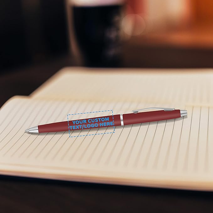 DISCOUNT PROMOS Custom Langham Ballpoint Pens Set of 100, Personalized Bulk Pack - Black Ink, Great for Office, School, Business, Tradeshows - Burgundy