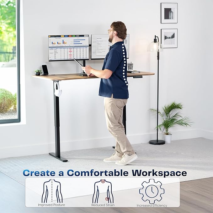 VIVO Electric 63 x 32 in Standing Desk, Memory Height Adjustment, 1B Series, Holds 220 lbs, Reclaimed Wood Top Black Frame, DESK-KIT-1B1P