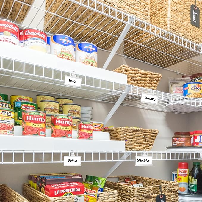 Plastic Wire Shelf Label Holder, Reusable Shelf Tags for Pantry Retail Store, Supermarket UPC Price Card & Ticket Display, Strong & Easy Clip Design Tight Snap Lock Closure. 1-1/4" H X 3" W (100)
