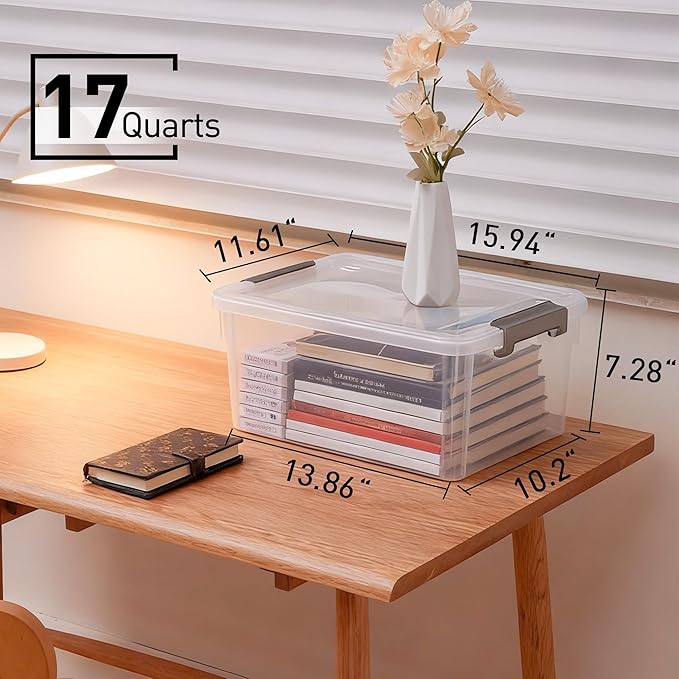 Citylife 6 Packs 17 QT Plastic Storage Bins with Lids Large Stackable Storage Containers for Organizing Clear Storage Box for Garage, Closet, Kitchen