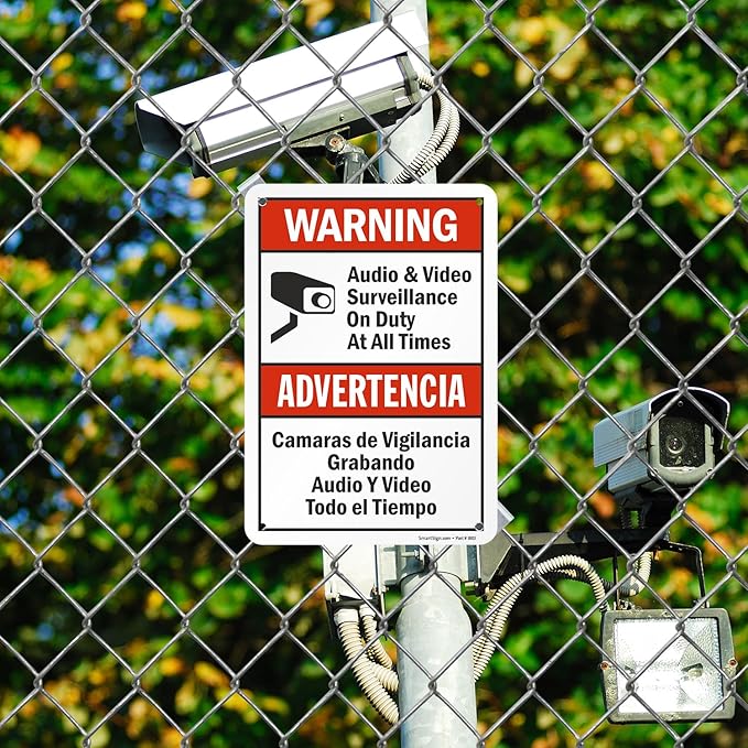 SmartSign 2-Pack 'Warning Audio And Video Surveillance On Duty At All Times' Bilingual Sign - 7" x 10", 40 mil Laminated Rustproof Aluminum Metal, Red, Black and White, Fade-Resistant, Made in USA
