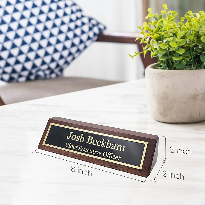 Business Wood Name Plate for Desk | Custom Desk Name Plate Personalized Gift for Office, The Perfect Engraved Name Plaque By Engraving International (2" x 8", Walnut Wood)