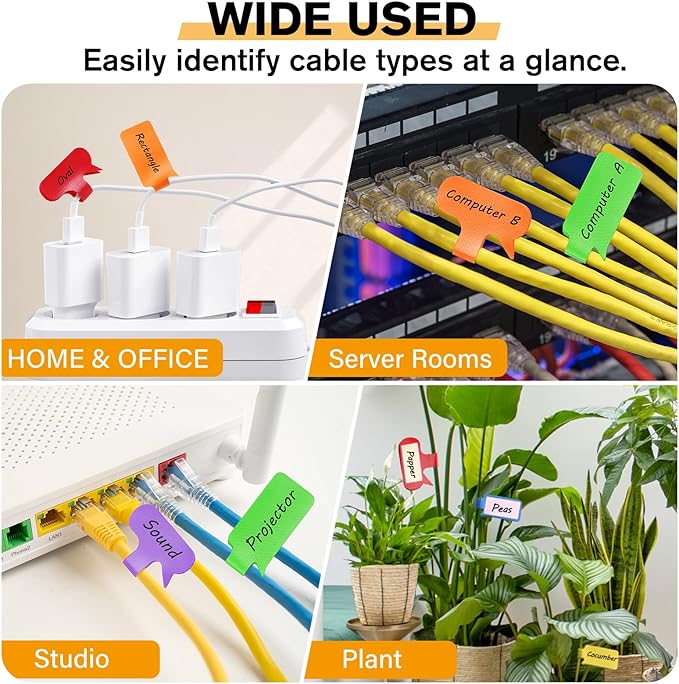 SummerBrite 36-Pack Large Cable Labels with 40 Write-On Stickers, Reusable 8-Color Wire Tags for Electronics, Cord ID & Cable Management for Home Office, PC Network - Rectangle & Oval