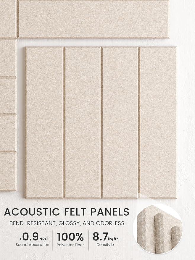 Bumusty Large Cork Board Alternative-36 x24 Felt Bulletin Board Tiles, with 30 Pushpins, 40 Adhesive Tabs, 6-Pack Slat Wall Paneling, Cork Boards for Office Push Pin Board Felt Board-Oatmeal