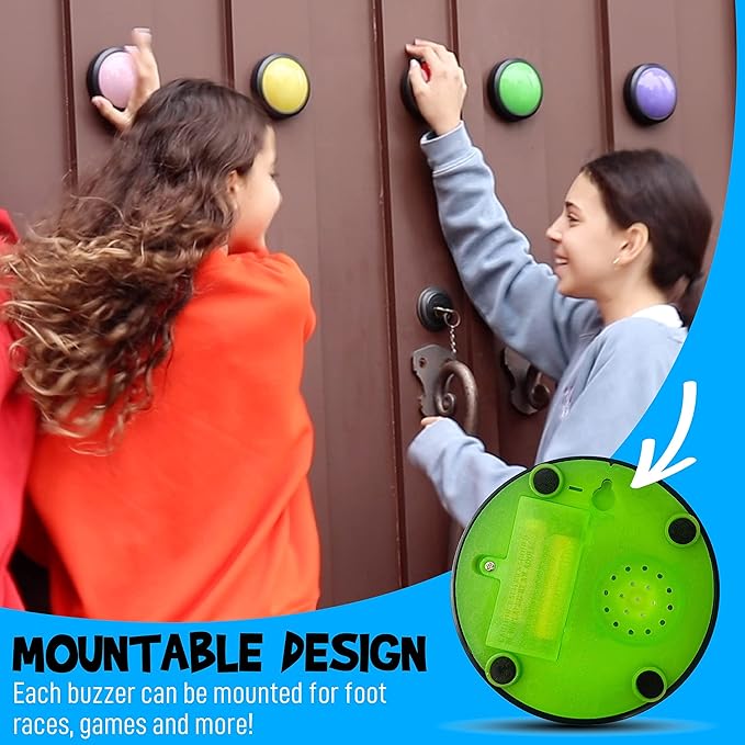 Teacher's Choice Light Up Game Buzzer System, Displays The Winning Player Loud, Unique Sounds for Each Buzzer, Great for Trivia Games, Family Feud, Jeopardy (4 Pack)