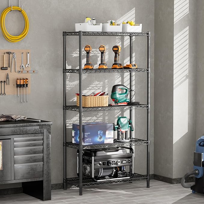 SINGAYE 5 Shelf Adjustable Heavy Duty Storage Shelving Unit 350 lbs per Shelf Steel Organizer Wire Rack Storage for Garage Office Pantry Ktichen Black 14" Dx36 Wx72 H