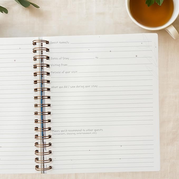 Paper 'n Such Guest Book for Rental House - Vacation Home - Short Term Rentals, Host Essentials, Spiral Hardcover Welcome Log for Airbnbs- 200 Pages (White/Blue)