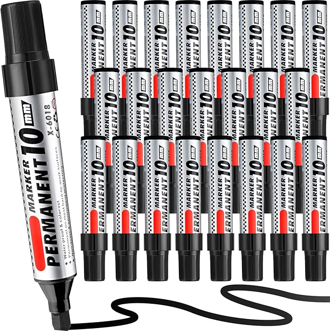Thenshop 24 Pack Jumbo Permanent Markers Bulk: Large Chisel Tip Permanent Markers Quick Drying Waterproof Pallet Pens for Office Logistics Company and More(Black)