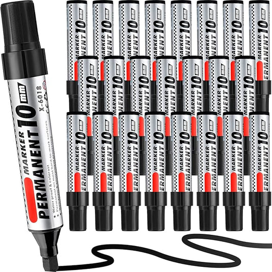 Thenshop 24 Pack Jumbo Permanent Markers Bulk: Large Chisel Tip Permanent Markers Quick Drying Waterproof Pallet Pens for Office Logistics Company and More(Black)