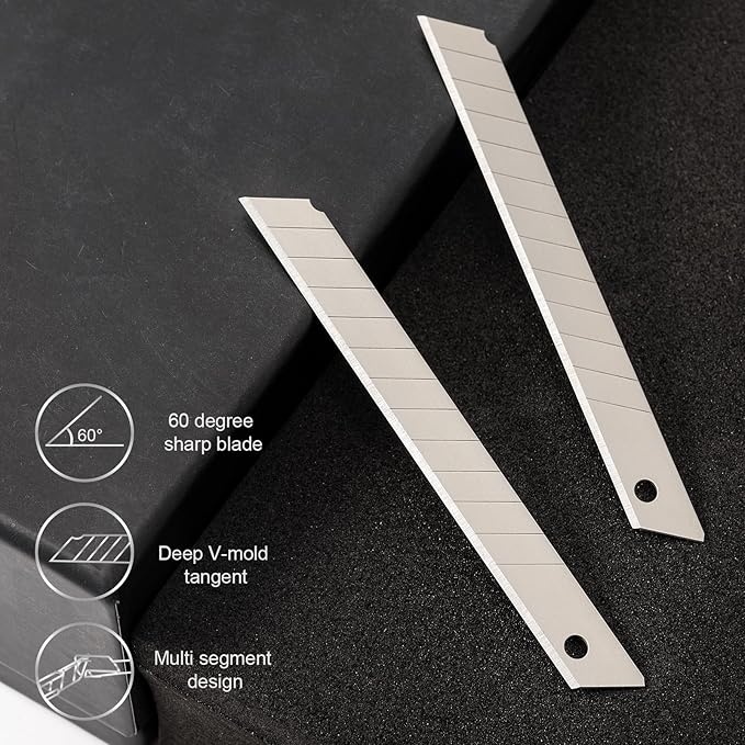 Gomake 100PCS 9mm Box Cutter Knife Replacement Blades 60 Degree Carbon Steel 9mm Snap Off Blades,Fits Most Retractable Knives
