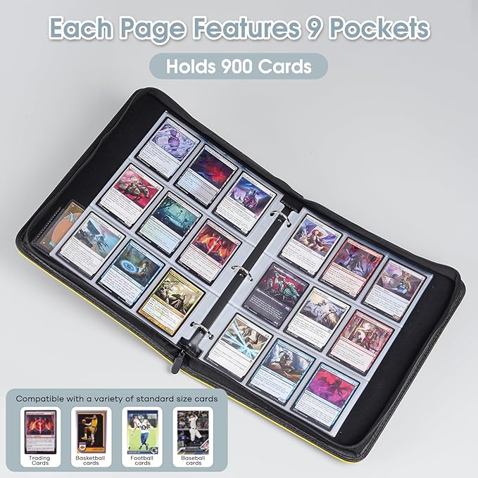 ProCase Trading Card Album with Window, 900 Pockets, Card Binder for Trading Cards, MTG, TCG, Baseball Cards, Football Cards Storage, Yellow