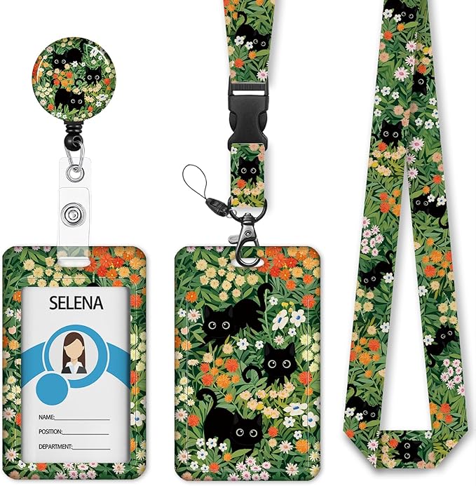 Cute Cats Lanyards for ID Badges, Badge Holder with Lanyard Detachable, Badge Reel Retractable Keychain Clip, Vertical Cruise Ship Cards Holder Protector Name Tags, Teacher Nurse Office Women Gifts