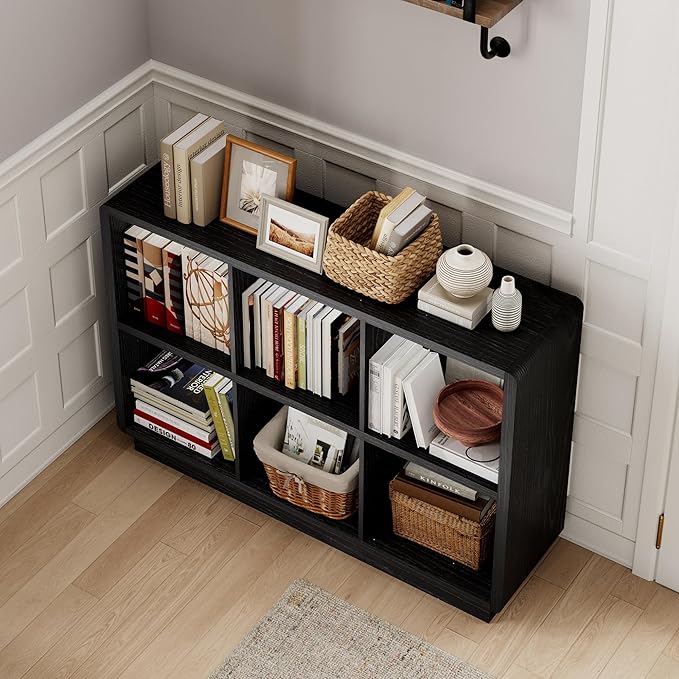 ChooChoo 6 Cube Storage Organizer, Wooden Bookcase with Storage, Cube Storage Bookshelf for Bedroom and Home Office, Black