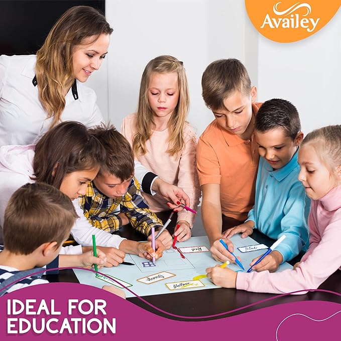 Availey 32 Pieces (4 x 1.8) - Colored Border Magnetic Dry Erase Labels - Reusable Strips for Classroom Home Office Garage Refrigerator - Blank Writable Erasable Cards Name Tags Students Locker Shelf