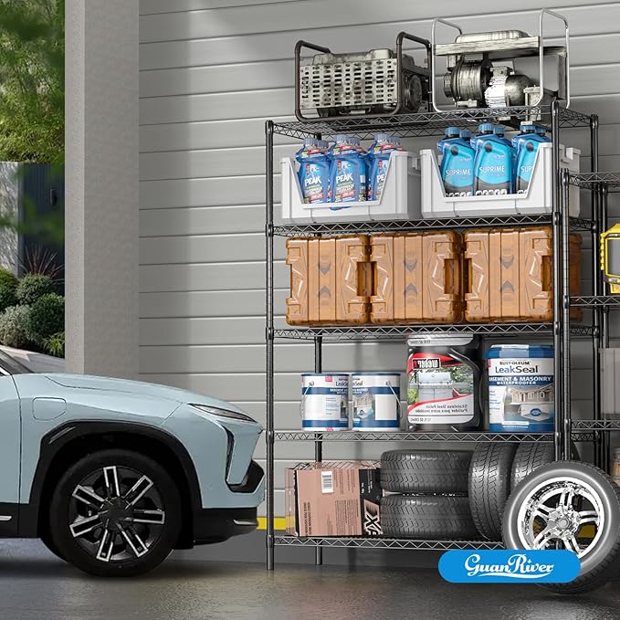 Guan River 5-Shelf Adjustable Metal Shelf Wire Shelving Unit Heavy Duty Storage Rack Display Shelf for Office,Kitchen,Bedroom,Bathroom,Laundry,Pantry Basement,Garage(Black,48" L x 18" W x 72" H)