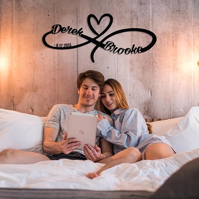 Personalized Valentines Metal Wall Sign, Custom Infinity Heart Love Couple Name Sign, Valentine's Wedding Gifts for Couples, Metal Engagement Sign, Home Decoration, Gift for Anniversary