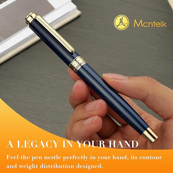 MCNTEIK 317 Fountain Pen,Stunning Luxury Piano Lacquer,18K Gilded Nib(Medium),Gorgeous 24K Gold Finish, Ink Converter,Nice Gift for Men&Women-Elegant,Executive,Fancy Pens for Writing, BU-M
