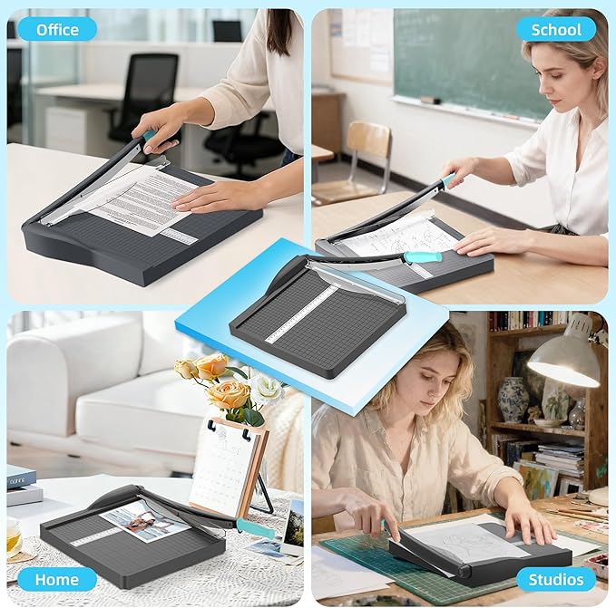 Scribanx Papercutter 12" Cut Length Guillotine Paper Cutter with Safety Guard, 18 Sheet Capacity Heavy Duty Paper Trimmer, Large Paper Cutting Board for Cardstock, Photos, Office, Classroom, Studio