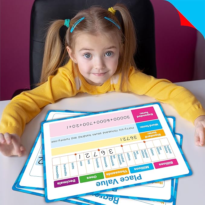 8 Packs Place Value Whiteboards, Double Sided Dry Erase Card Writable and Erasable Math Learning White Board for Kids, Students, Classroom and Home (Each Measures 12” x 9”)