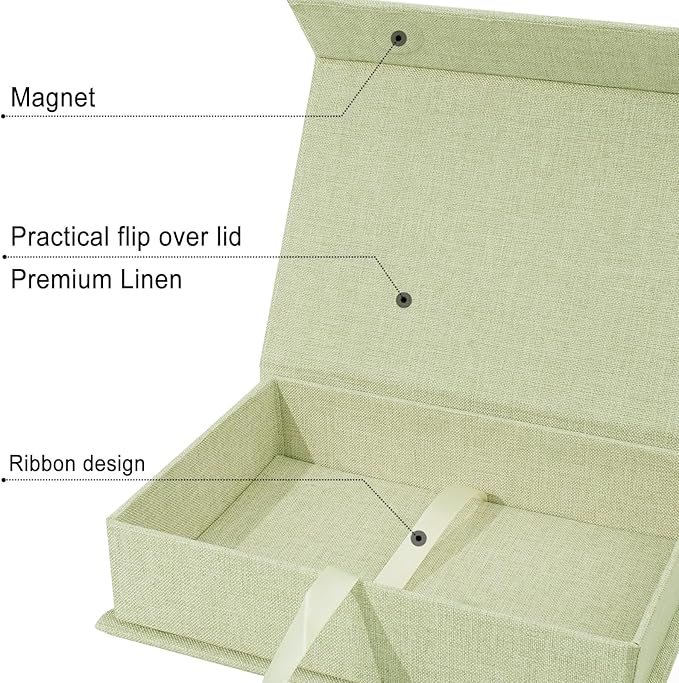 Sprsthai 5x7 Archival Photo Storage Box with Lid – Stackable Memory Keepsake Organizer for Photos, Certificates, Jewelry & Scrapbooking Supplies Grass Green