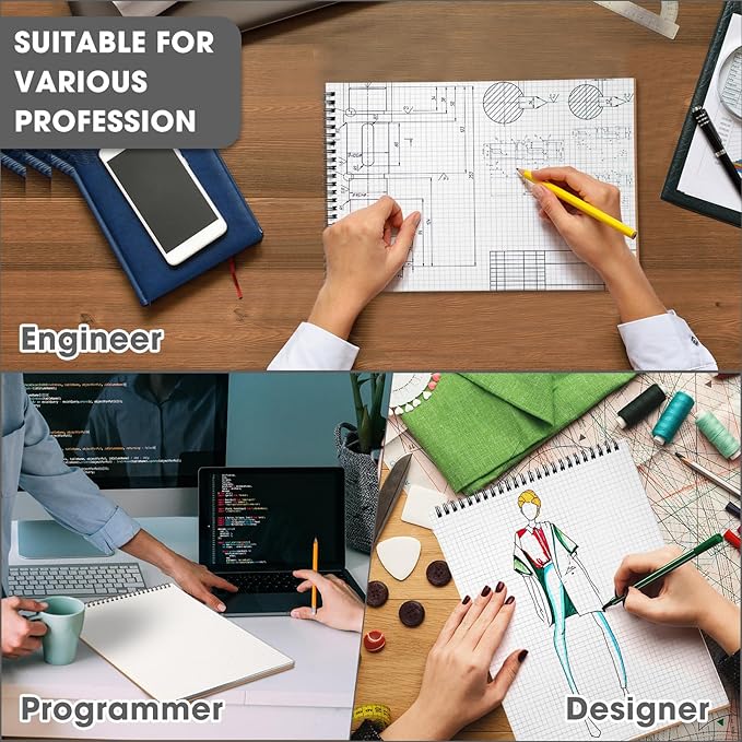 Engrowtic 2 Pack Top Spiral Graph Paper Notebooks 8.7 X11.4 Inch A4 Grid Paper Notepad 70 Sheet Memo Steno Pad for Engineering Writing Sketching Drawing School Office Supplies (Kraft)