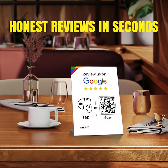 REVLIXI Google Review Stand (3 PCS)- Boost Reviews w/Reusable Google Review Tap Card Stand & QR Code Stand -No App, No Subscription- Android & iPhone Compatible -Boost Google Reviews for Online Growth
