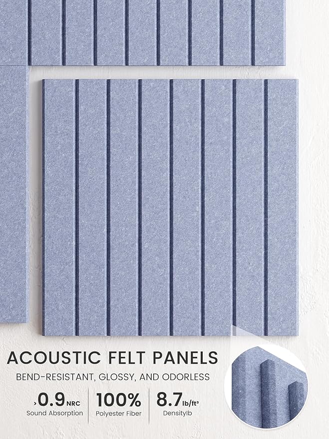 Bumusty Large Cork Board Alternative-47 x35 Felt Bulletin Board Tiles, with 30 Pushpins, 70 Adhesive Tabs, 12-Pack Slat Wall Paneling, Cork Boards for Office Push Pin Board Felt Board-Soft Periwinkle