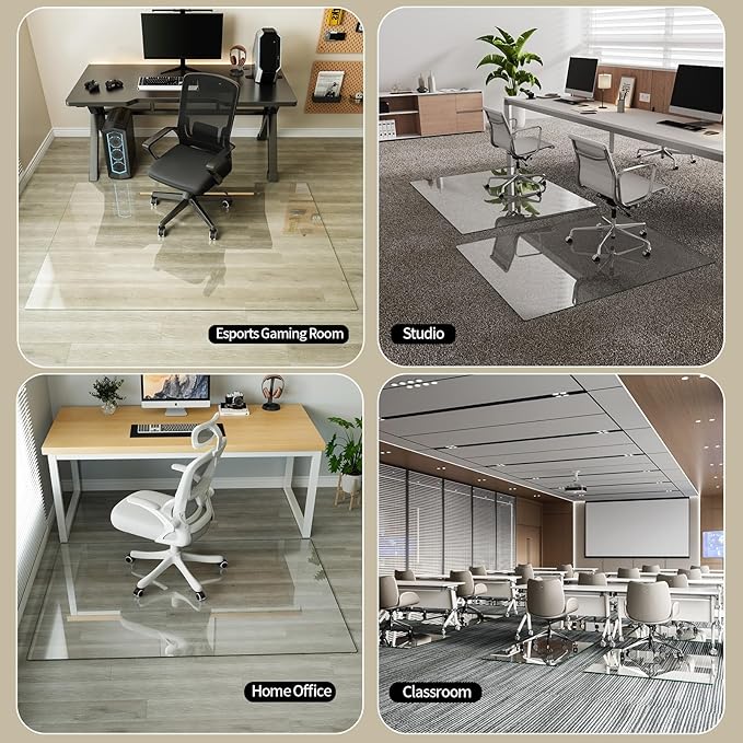 Koonmi Tempered Glass Chair Mat for Hardwood Floors & Carpets, 46" x 55“ Transparent Heavy Duty Office Floor Protector with Noise-Free Gliding Shatterproof for Home Office Desk