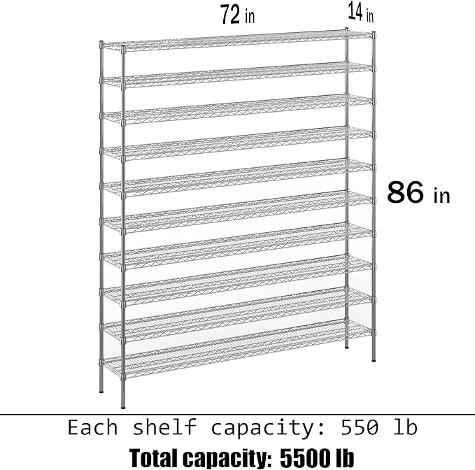 Regal Altair 14" Deep x 72" Wide x 86" Height Wire Shelving Kit | 10-Tier | NSF Commercial Storage Rack Unit