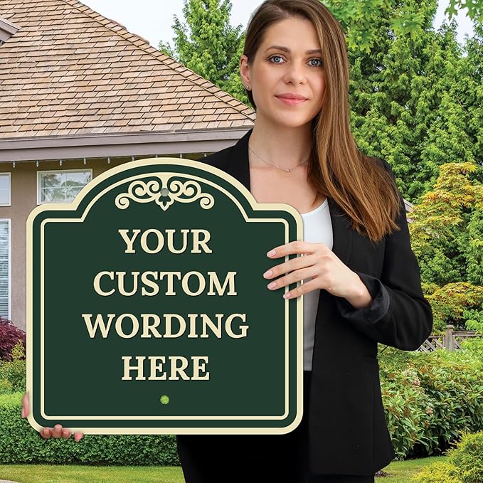 Custom Decorative Sign, Personalized Metal Sign for Business, Driveway, Home, Airbnb, Office Door Plaque,Green Background, 18x18 Inches, ACM, Fade Resistant, Made in USA