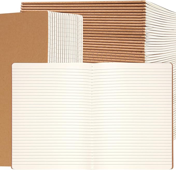 Labkiss 30 Pack Large B5 College Ruled Notebook & Journal Bulk, Kraft Cover, B5 Size, 7.6x10 inch, 60 Pages, Line Thick Paper, Subject Note Pad Planner Set for Women Men Kids Traveler Student Office