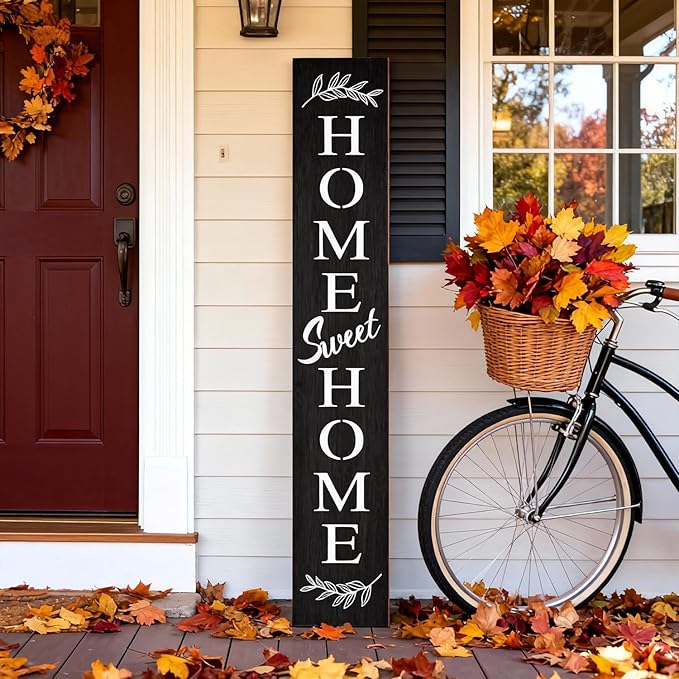 Farmhouse Wooden Welcome Sign Stand for Front Door, 47" Rustic Large Home Sweet Home Welcome Sign for front porch, Vertical Tall Xmas Gift Porch Leaner Decor for Outdoor Garden Patio