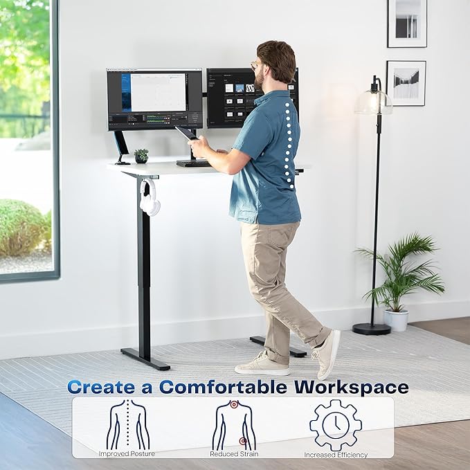 VIVO Electric 43 x 24 in Standing Desk, Memory Height Adjustment, 1B Series, Holds 220 lbs, One-Piece White Top, Black Frame, DESK-KIT-1B4W